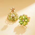 Natural Peridot Diamond Cherry Blossom Earrings 14k yellow gold