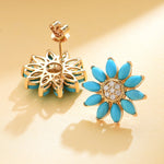 Sunflower Natural Turquoise Diamond Earrings 14k yellow gold 