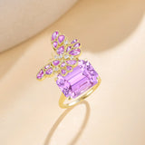 Nina Zhou Jewelry Natural Pink Sapphire Diamond Butterfly on Kunzite Ring in 14k yellow gold  (One Of A Kind)