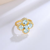 Aquamarine Diamond Vintage-Style Clover Cocktail Ring