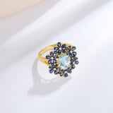 Aquamarine Sapphire Diamond Blossom Cocktail Ring