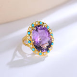 Amethyst Turquoise Diamond Vintage-Style Cocktail Ring