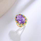 Amethyst Turquoise Diamond Vintage-Style Cocktail Ring