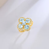 Aquamarine Diamond Vintage-Style Clover Cocktail Ring