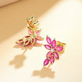 Natural Marquise Pink Sapphire Diamond Cluster Earrings 14k yellow gold