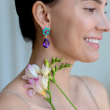 Turquoise Amethyst Diamond Drop Earrings