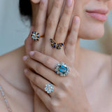 Aquamarine Diamond Cherry Blossom Cocktail Ring