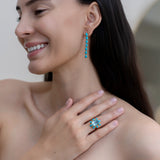 Pear Turquoise Diamond Line Drop Earrings