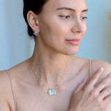 Aquamarine Pink Sapphire Diamond Blossom Earrings 14k yellow gold 