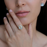Aquamarine Diamond Cherry Blossom Cocktail Ring
