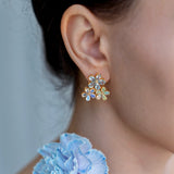 Aquamarine Moonstone Opal and Diamond Flower Blossom Earrings