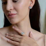 Aquamarine Diamond Cherry Blossom Cocktail Ring
