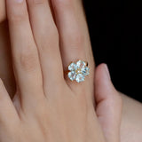 Aquamarine Diamond Cherry Blossom Cocktail Ring