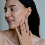 Aquamarine Diamond Cherry Blossom Earrings 14k white gold