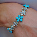 Natural Turquoise Aquamarine Diamond Cherry Blossom Bracelet in 14k Gold