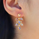 14k yellow gold natural Rainbow Moonstone Diamond Chandelier Drop Earrings