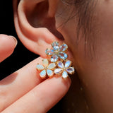 Aquamarine Moonstone Opal and Diamond Blossom Earrings