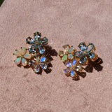 Aquamarine Moonstone Opal and Diamond Blossom Earrings