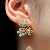 Aquamarine Moonstone Opal and Diamond Blossom Earrings