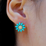 Sunflower Natural Turquoise Diamond Earrings 14k yellow gold 