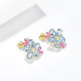 Aquamarine Pink Sapphire Diamond Blossom Earrings 14k yellow gold 