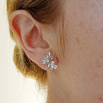 natural Aquamarine Diamond Cluster Earrings 14k yellow gold 