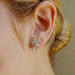 natural Aquamarine Diamond Cluster Earrings 14k yellow gold 