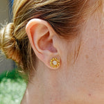 Sunflower Natural Yellow Sapphire Diamond Earrings 14k yellow gold