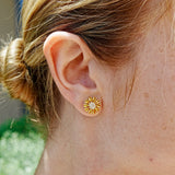 Sunflower Natural Yellow Sapphire Diamond Earrings 14k yellow gold