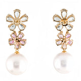 Aquamarine Pink Sapphire Diamond Double Blossom Pearl Convertible Drop Earrings