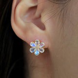 Moonstone Diamond Forget-me-Not Flower Earrings