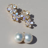 Moonstone Diamond Double Blossom Baroque Pearl Convertible Drop Earrings