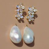 Moonstone Diamond Double Blossom Pearl Convertible Drop Earrings