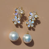 Moonstone Diamond Double Blossom Baroque Pearl Convertible Drop Earrings