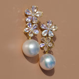 Moonstone Diamond Double Blossom Baroque Pearl Convertible Drop Earrings