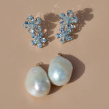 Aquamarine Diamond Double Blossom Baroque Pearl Convertible Drop Earrings