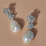 Aquamarine Diamond Double Blossom Baroque Pearl Convertible Drop Earrings