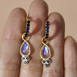 Charlotte Blue Sapphire and Moonstone Hoop Earrings with Drop Enhancers