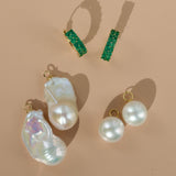 Grace Emerald Hoop Earrings with Baroque Pearl Drop Enhancers