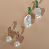 Grace Emerald Hoop Earrings with Baroque Pearl Drop Enhancers