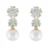 Aquamarine Diamond Cherry Blossom Pearl Convertible Drop Earrings