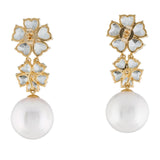 Aquamarine Diamond Cherry Blossom Pearl Convertible Drop Earrings