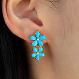 Turquoise Diamond Double Blossom Pearl Convertible Drop Earrings