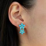 Turquoise Diamond Double Blossom Pearl Convertible Drop Earrings