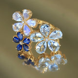 Aquamarine Moonstone Sapphire Diamond Flower Blossom Cocktail Ring