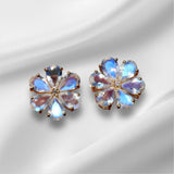 Moonstone Diamond Forget-me-Not Flower Earrings