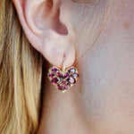 Fantasy Natural Heart Rhodolite Diamond Drop Earrings 14k yellow gold 