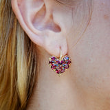 Fantasy Natural Heart Rhodolite Diamond Drop Earrings 14k yellow gold 