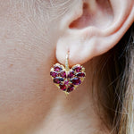 Fantasy Natural Heart Rhodolite Diamond Drop Earrings 14k yellow gold 