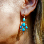 Natural Turquoise Aquamarine Diamond Chandelier Drop Earrings 14k yellow gold